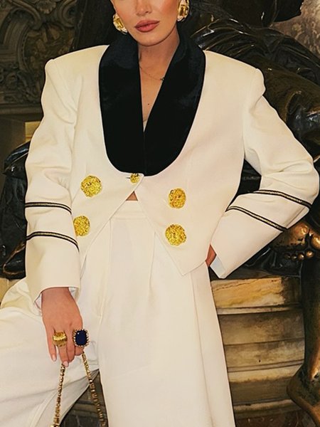 

Urban Split Joint Color Block Shawl Collar Blazer, Black-white, Blazers