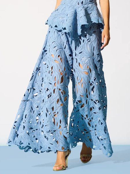 

Elegant Plain Wide Leg Pants, Blue, Pants
