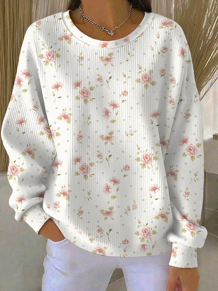 

Women Floral Crew Neck Printing Casual Spring/Fall Long Sleeve Sweatshirt, White, Sweatshirts & Hoodies