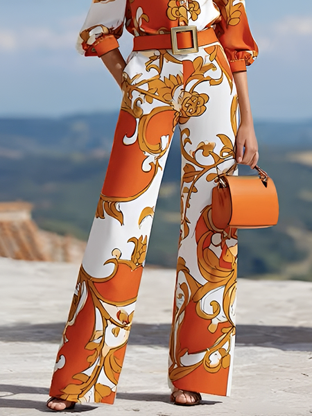 

Urban Random Print Printing Straight Pants, As picture, Pants