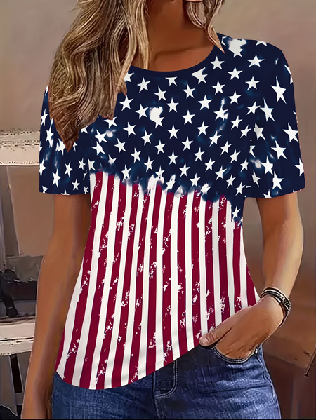 

Women America Flag Short Sleeve Tee T-shirt Crew Neck Printing Casual Graphic Tee Summer Top, As picture, T-Shirts