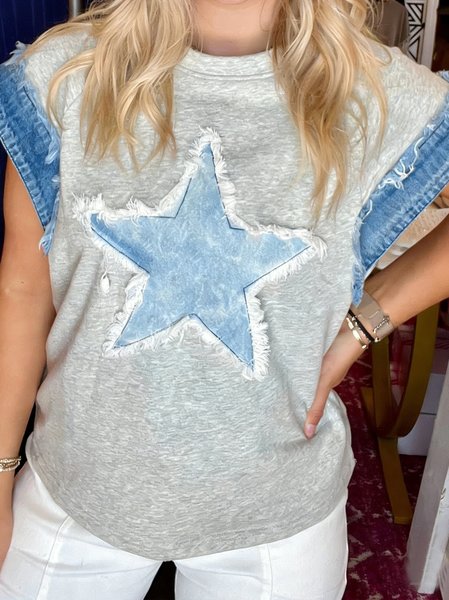 

Vintage Color Block Crew Neck Short Sleeve T-shirt, Gray, T-shirts