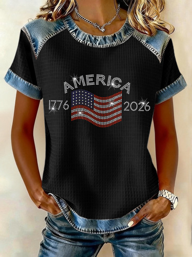 

Vintage Color Block Crew Neck Short Sleeve T-shirt, Black, T-shirts