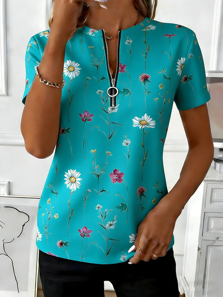 Elegant Floral Short Sleeve T-shirt