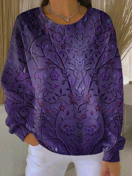 

Women Floral Crew Neck Printing Casual Spring/Fall Long Sleeve Sweatshirt, Purple, Sweatshirts & Hoodies