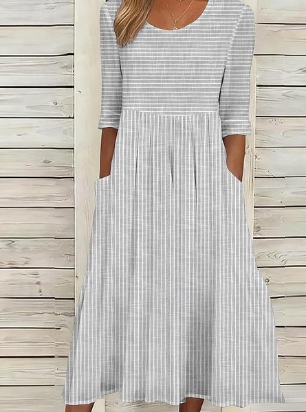

Women Striped Summer Dress Crew Neck Half Sleeve A-Line Dress, Light gray, Dresses