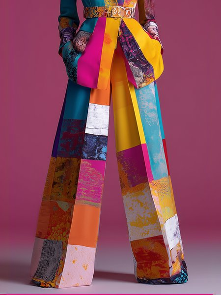 Elegant Random Print Printing Wide Leg Pants