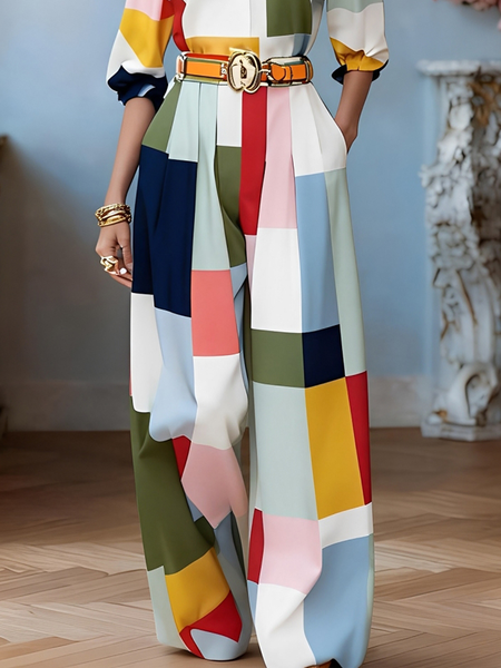 

Urban Abstract Graphic Wide Leg Pants, As picture, Pants