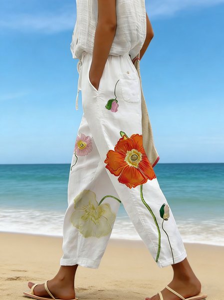 

Women Floral Long Pants Casual Spring/Fall Trousers, As picture, Pants