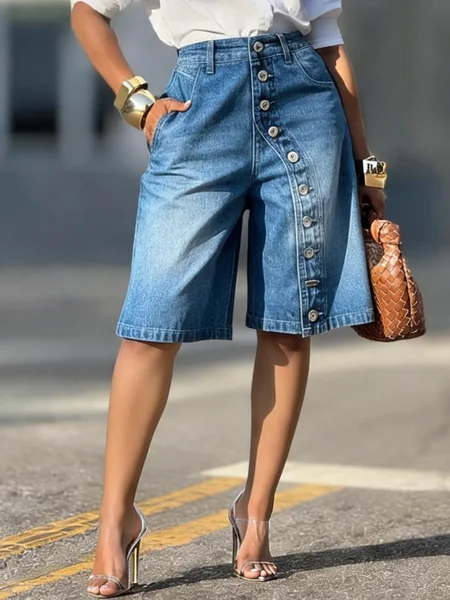 Denim Casual Buttoned  Shorts