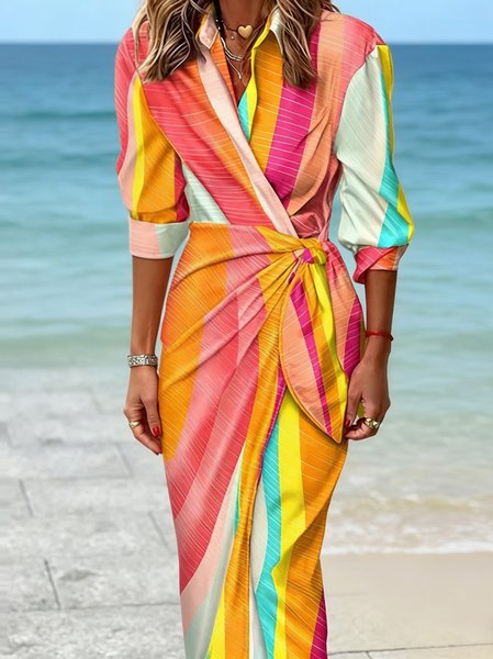 

Women Striped Spring/Fall Dress V Neck Long Sleeve Wrap Dress A-Line Dress, Multicolor, Dresses