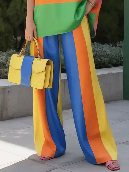 

Casual Striped Printing Straight Pants, Multicolor, Pants