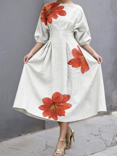 

Women Floral Summer Dress Crew Neck Short Sleeve Fit & Flare Dress A-Line Dress, Flower, Dresses