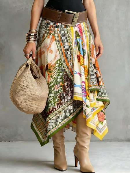 

Vacation Printing Letter Pattern Tropical Midi Skirt, As picture, Skirts