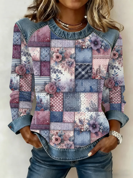 

Women Floral Crew Neck Printing Vintage Spring/Fall Long Sleeve Sweatshirt, As picture, Sweatshirts & Hoodies