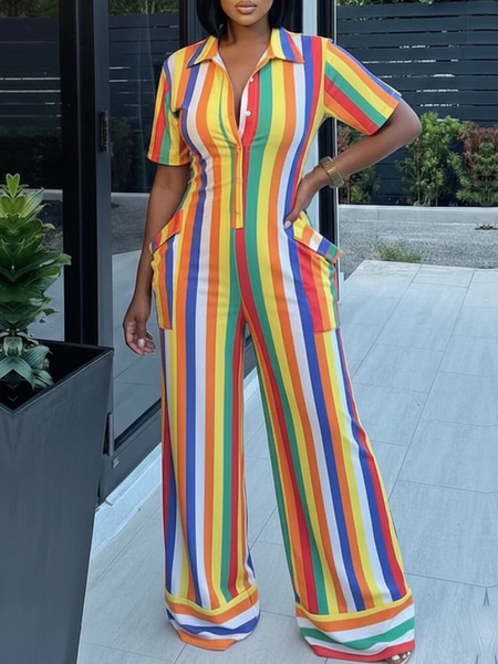 

Urban Striped Shirt Jumpsuit, As picture, Jumpsuits