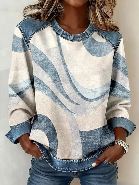 

Vintage Crew Neck Abstract Sweatshirt Printing, As picture, Hoodies & Sweatshirts