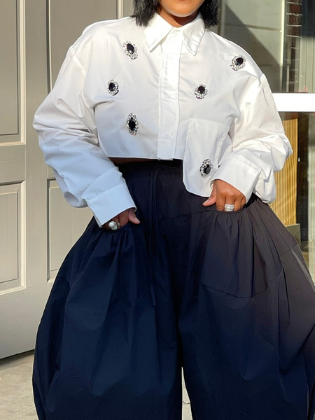 

Casual Plain Shirt Collar Shirt, White, Blouses and Shirts