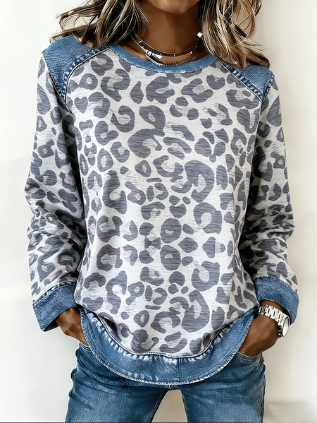 

Women Leopard Crew Neck Printing Vintage Spring/Fall Long Sleeve Sweatshirt, Gray, Sweatshirts & Hoodies