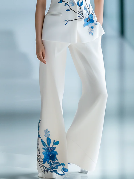 

Urban Floral Straight Pants, Blue, Pants