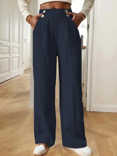 

Elegant Regular Fit Plain Pants, Purplish blue, Pants