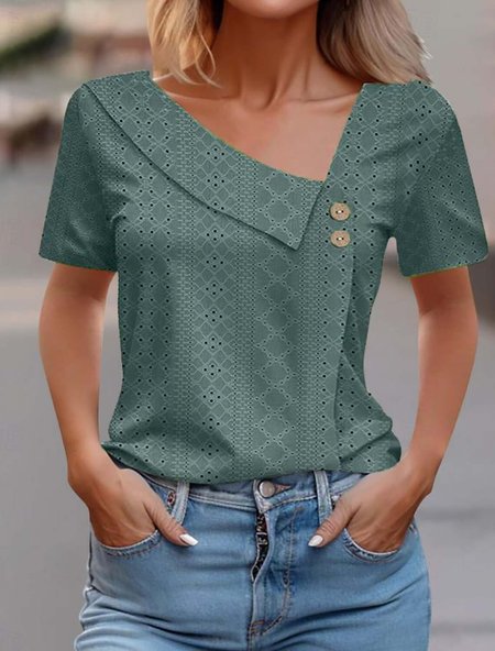 

Elegant Plain Short Sleeve T-shirt, Green, T-shirts