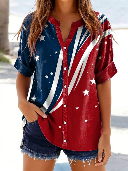 V Neck Three Quarter Sleeve Abstract Regular Regular Fit Blouse For Women