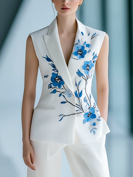 

Urban Buttoned Plain Lapel Collar Vest, Blue, Vests and Gilets