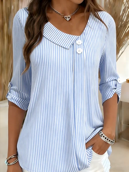 

Casual Striped Half Sleeve T-shirt, Blue, Blouses
