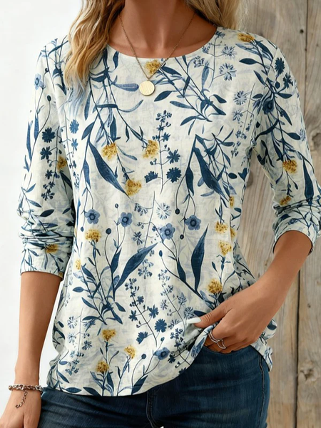 

Women Floral Long Sleeve Tee T-shirt Crew Neck Printing Casual Graphic Tee Spring/Fall Top, As picture, T-Shirts