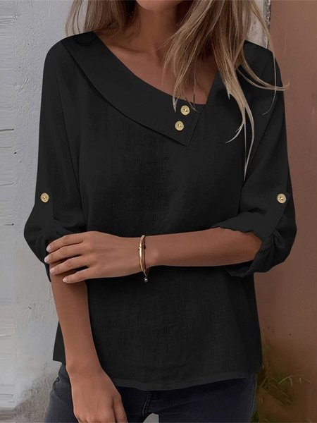 

Women Plain Elegant Short Sleeve T-shirt, Black, Tees & T-shirts