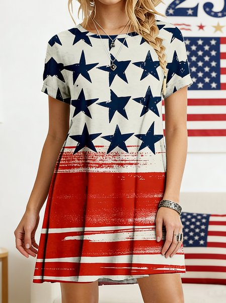 

Women 3D Printing Summer Dress Crew Neck Short Sleeve Fit & Flare Dress A-Line Dress, As picture, Dresses