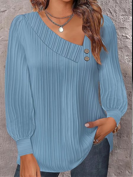 

Elegant Plain Short Sleeve T-shirt, Blue, Blouses