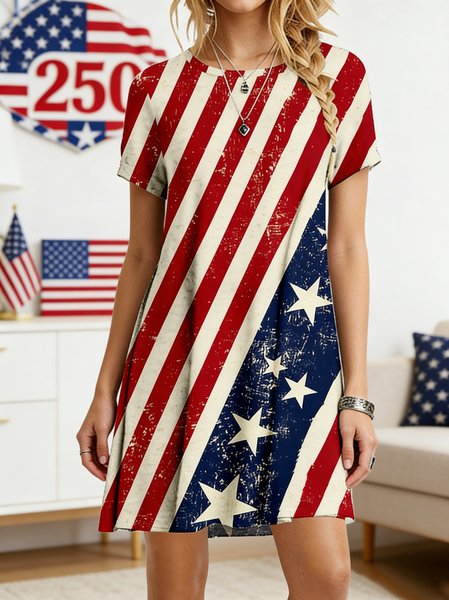 

Women 3D Printing Summer Dress Crew Neck Short Sleeve Fit & Flare Dress A-Line Dress, As picture, Dresses