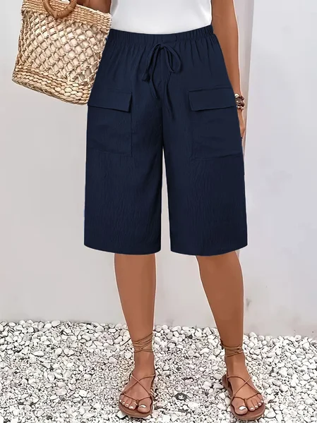 

Elegant Regular Fit Plain Pants, Purplish blue, Shorts