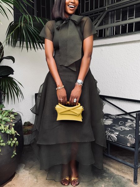 Elegant Plain Folds Maxi Dress