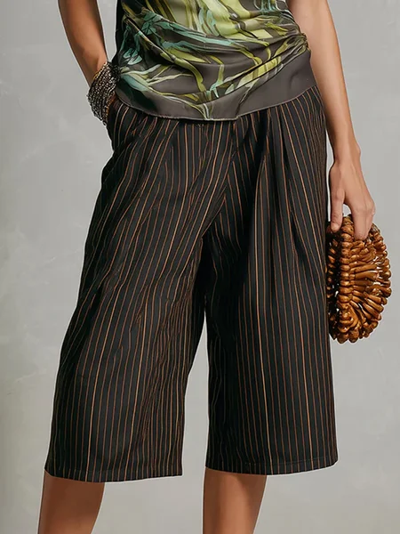 

Urban Striped Printing Straight Shorts, Brown, Shorts