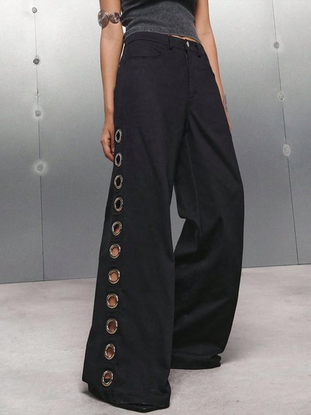 

Urban Plain Metal Wide Leg Pants Fashion, Black, Pants