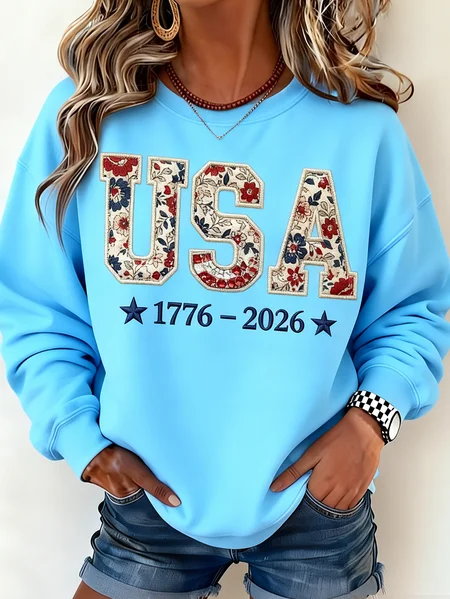 

Vintage Crew Neck Text Letters Sweatshirt, Blue, Hoodies & Sweatshirts