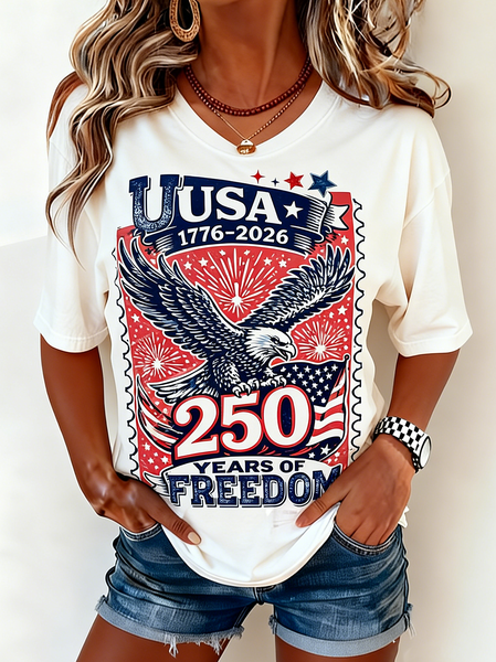 

Casual Vintage America 250 Years Printing Crew Neck Short Sleeve T-shirt, White, T-shirts