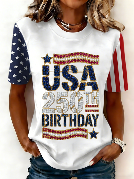 

Casual USA/US/American Crew Neck Short Sleeve T-shirt, White, T-shirts