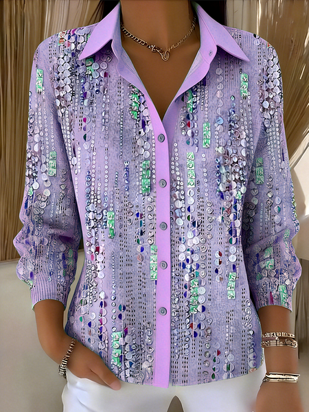 Shirt Collar Long Sleeve Gradient Pattern Regular Loose Shirt For Women