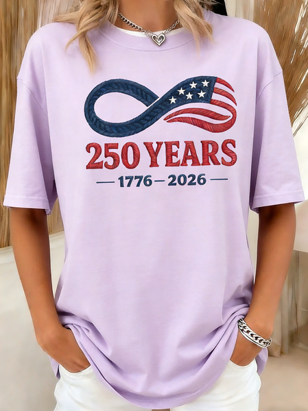 

Casual Independence Day (Flag) Crew Neck Short Sleeve T-shirt, Purple, T-shirts