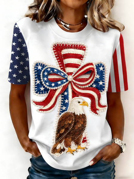 

Casual USA/US/American Crew Neck Short Sleeve T-shirt, Red-blue, T-shirts