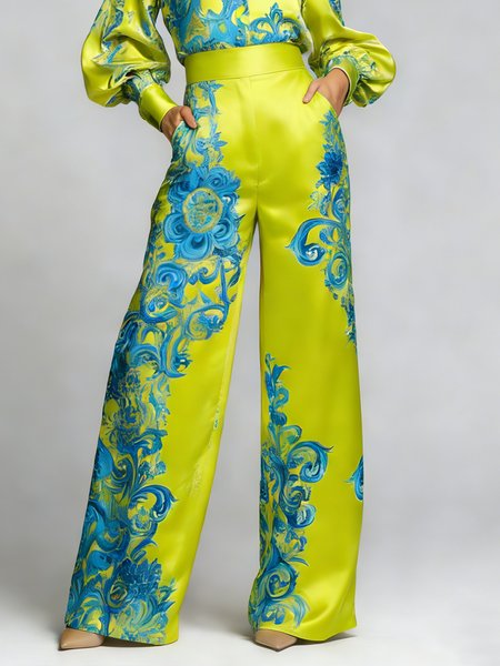 

Urban Random Print Printing Wide Leg Pants, As picture, Pants