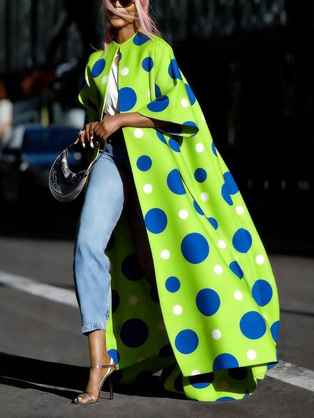 

Casual Printing Polka Dots Crew Neck Kimono, Green, Coats