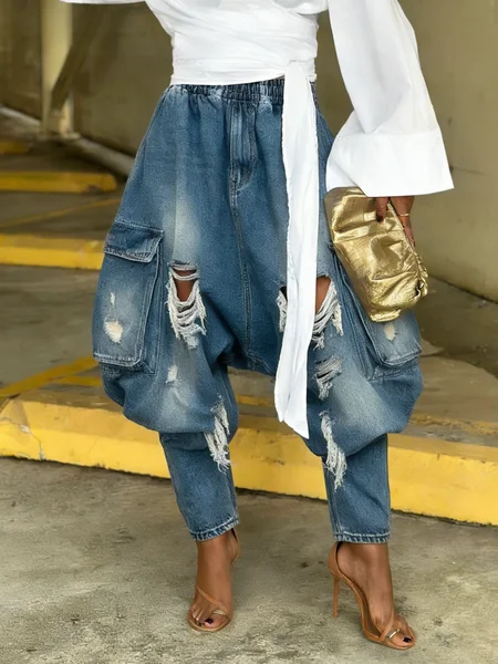 

Denim Loose Distressing Urban Jeans, Denim blue, Jeans