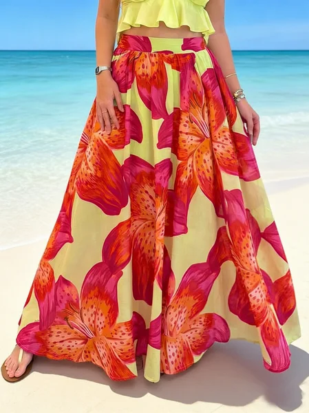 Casual 3D Printing A-Line High Waist Maxi Skirt