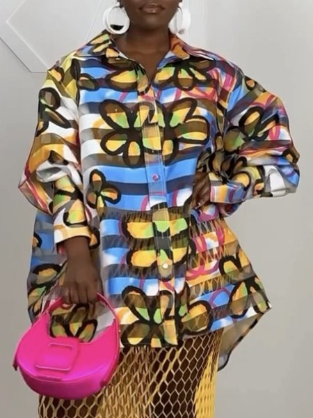

Vacation Floral Printing Shirt Collar Shirt, As picture, Blouses and Shirts