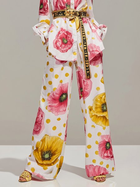 

Urban Floral Printing Wide Leg Pants, Pink, Pants